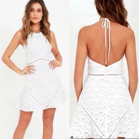 REVOLVE J.O.A. Approaching Avalon Ivory Lace Halter Dress Size Small - Picture 2 of 5
